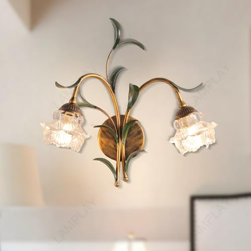 LAMPLAY Retro-Wandlampe, Moderne Blumenlampe Im Landhausstil Aus Metall, Klassischer Gebogener Lampenarm + 2 Transparenter Glaslampenschirm Mit Blumenmotiv, Wohnzimmer, Kinderzimmer, Büro, Flur LAMPLAY Retro-Wandlampe, Moderne Blumenlampe Im Landhausstil Aus Metall, Klassischer Gebogener Lampenarm + 2 Transparenter Glaslampenschirm Mit Blumenmotiv, Wohnzimmer, Kinderzimmer, Büro, Flur von LAMPLAY