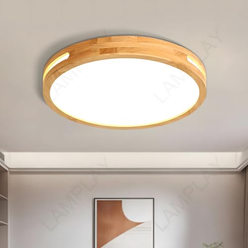 LAMPLAY Runde Deckenleuchte Aus Holz, Ø30cm Neutrales Licht-LED-Lampe, Original Naturholz 4500K 18W, Seitliches Hohldesign, Schlafzimmer Wohnzimmer Arbeitszimmer Kinderzimmer Küche Esszimmer Flur LAMPLAY Runde Deckenleuchte Aus Holz, Ø30cm Neutrales Licht-LED-Lampe, Original Naturholz 4500K 18W, Seitliches Hohldesign, Schlafzimmer Wohnzimmer Arbeitszimmer Kinderzimmer Küche Esszimmer Flur von LAMPLAY