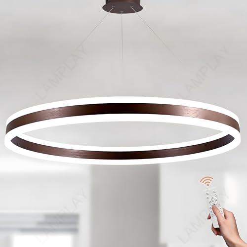 LAMPLAY Runde Moderne LED-Pendelleuchte, 1 Braun Ring-Kronleuchter, Dimmbar Mit Fernbedienung 3000K-6000K Deckenleuchte, Höhenverstellbar, Foyer, Wohnzimmer, Schlafzimmer, Esszimmer(Ø100cm) von LAMPLAY