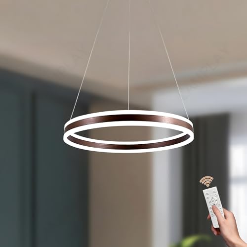 LAMPLAY Runde Moderne LED-Pendelleuchte, 1 Braun Ring-Kronleuchter, Dimmbar Mit Fernbedienung 3000K-6000K Deckenleuchte, Höhenverstellbar, Foyer, Wohnzimmer, Schlafzimmer, Esszimmer(Ø40cm) von LAMPLAY