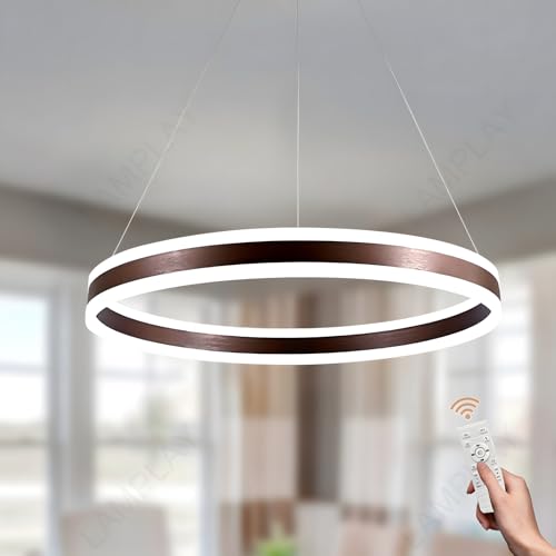 LAMPLAY Runde Moderne LED-Pendelleuchte, 1 Braun Ring-Kronleuchter, Dimmbar Mit Fernbedienung 3000K-6000K Deckenleuchte, Höhenverstellbar, Foyer, Wohnzimmer, Schlafzimmer, Esszimmer(Ø60cm) von LAMPLAY