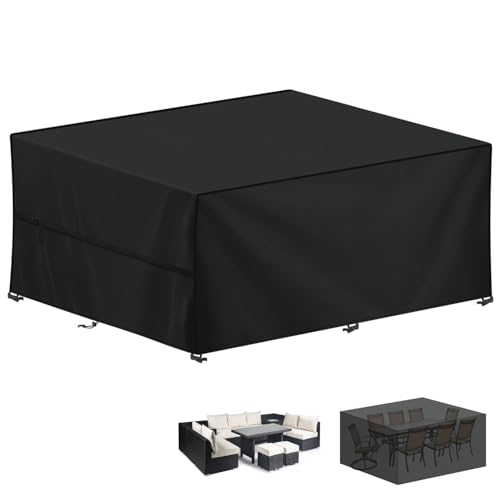 LAMUNI Abdeckung Gartenmöbel Schutzhülle für Gartentische, 300x250x100cm Loungemöbel Abdeckung Wasserdichte Gartenmöbel Abdeckplane Winterfest 420D Oxford Abdeckhauben für Tische, Stühle, Sofas von LAMUNI