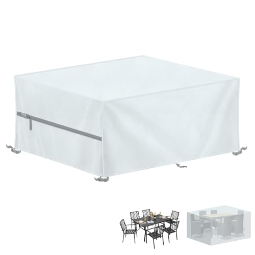 LAMUNI Abdeckung für Gartenmöbel Wasserdicht Schutzhülle Gartenmöbel Abdeckung 420D Oxford Gewebe Abdeckhaube für Gartentisch Abdeckplane Sitzgruppe abdeckungen Balkonmöbel Abdeckung 170x110x75cm von LAMUNI