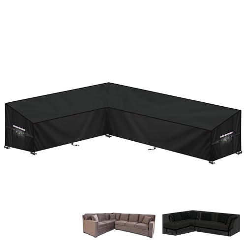 LAMUNI Gartenmöbel Abdeckung Loungemöbel l Form Lounge Sofa Schutzhülle für Gartenlounge Abdeckung L-Form Ecksofa Abdeckplane Wasserdicht Loungemöbel Abdeckhaube für Gartensofa, 190x280x90x80/60cm von LAMUNI