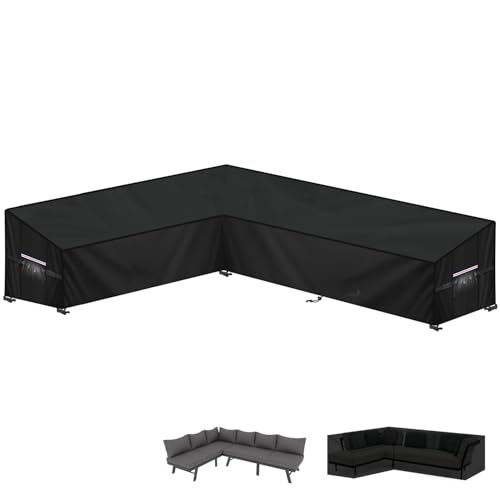 LAMUNI Gartenmöbel Abdeckung Loungemöbel l Form Lounge Sofa Schutzhülle für Gartenlounge Abdeckung L-Form Ecksofa Abdeckplane Wasserdicht Loungemöbel Abdeckhaube für Gartensofa, 220x280x90x80/60cm von LAMUNI