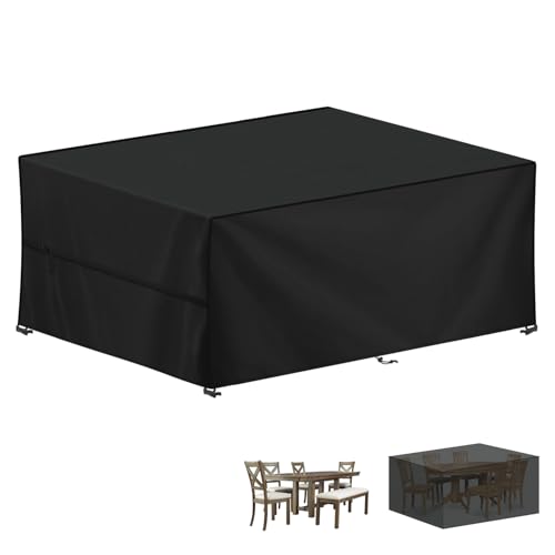 LAMUNI Gartenmöbel Abdeckung Wasserdicht Outdoor Tischabdeckung Winterfest Abdeckplane Gartenmöbel, 420D Oxford Tisch Abdeckhaube Schutzhülle für Gartentisch Sitzgruppe, Rechteckig, 245x165x100cm von LAMUNI