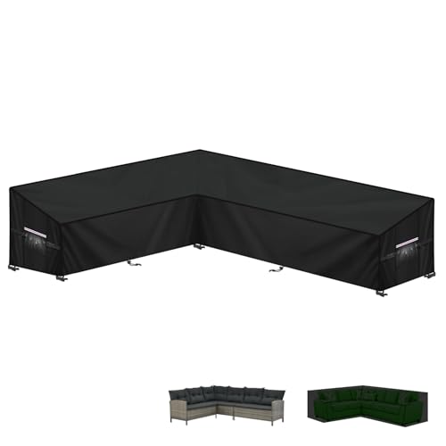 LAMUNI Gartensofa Abdeckung L-Form Abdeckplane Gartenmöbel Wasserdicht Ecksofa Abdeckung für Loungegruppe Abdeckhaube Loungesofa Schutzhülle für Loungemöbel Eck-Loungegruppe, 210x260x87x80/60cm von LAMUNI
