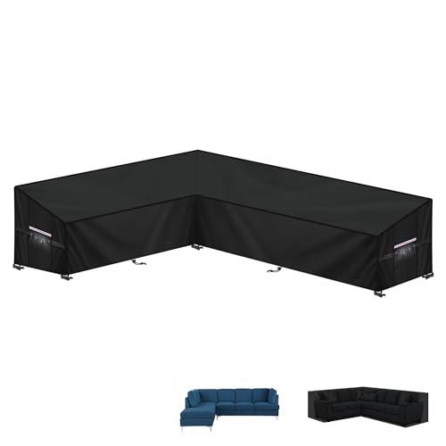 LAMUNI Lounge Abdeckung L-Form Loungemöbel Abdeckung Wasserdicht Abdeckplane Gartenmöbel L Form Palettenmöbel Schutzhülle Gartenlounge Abdeckhaube für Ecksofa Palettensofa, 180x260x90x80/60cm von LAMUNI