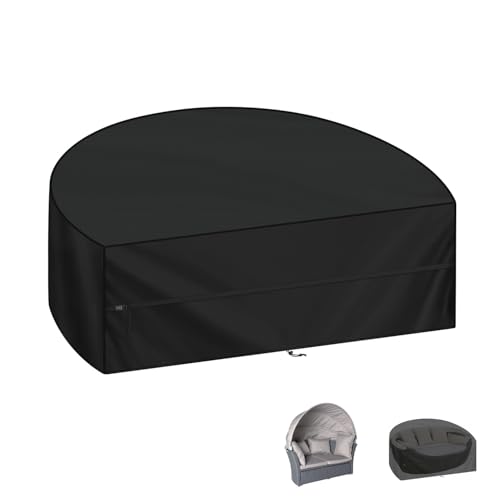 LAMUNI Sonneninsel Abdeckhaube Wasserdicht Outdoor Loungeinsel Abdeckung Halbrund Winterfest Abdeckplane Liegeinsel, 420D Oxford Sonneninsel Schutzhülle für Garteninsel Gartenmuschel, 180x90x80cm von LAMUNI