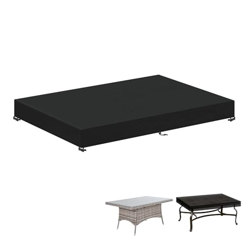 LAMUNI Tisch Abdeckung Outdoor Tischplatte Abdeckung Gartentisch Schutzhülle Gartenmöbel Hülle Wasserdicht Tischplattenhülle Gartentischhülle Abdeckplane Gartentisch, Rechteckig, 150x90x15cm von LAMUNI