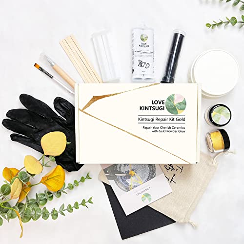 LAMXIN Bio Kintsugi Set - das Nachbearbeitete Geschirr von Kintsugi ist Spülmaschinenfest, Bio-Basis, Reparatur von Geschirr & Keramik & Vasen mit Goldleim, Japanische Reparatur Set-Kunsthandwerke von LAMXIN