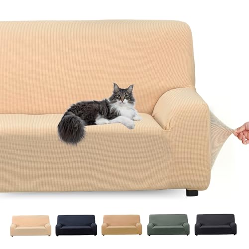 LAN&LAN - Sofaüberwurf für 2-Sitzer, elastischer und verstellbarer Sofabezug, bequemer und waschbarer Schoner, Schutz für Sofa, Schutz vor Flecken von Kindern oder Tierhaaren (Elfenbein) von LAN&LAN