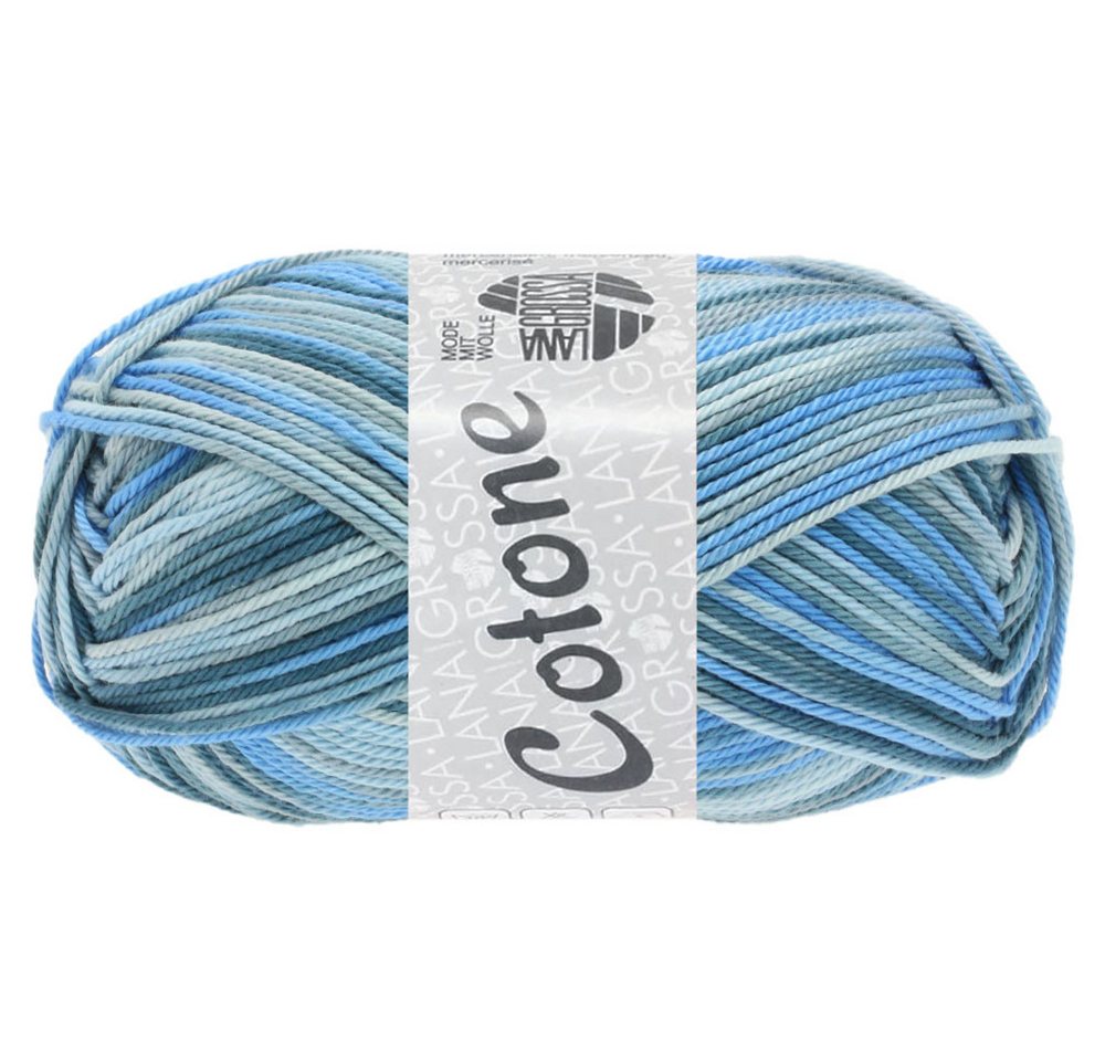 LANA GROSSA Cotone Print 0345 himmelblau mint graublau grünblau Häkelwolle, 125 m von LANA GROSSA