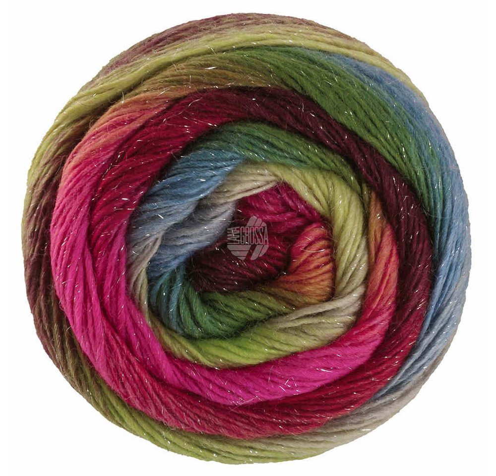 LANA GROSSA MEILENWEIT 100 COLOR MIX SPARKS Häkelwolle, 400 m (100 Gramm), 4-fädige Merino - Sockenwolle mit Lurexfaden von LANA GROSSA