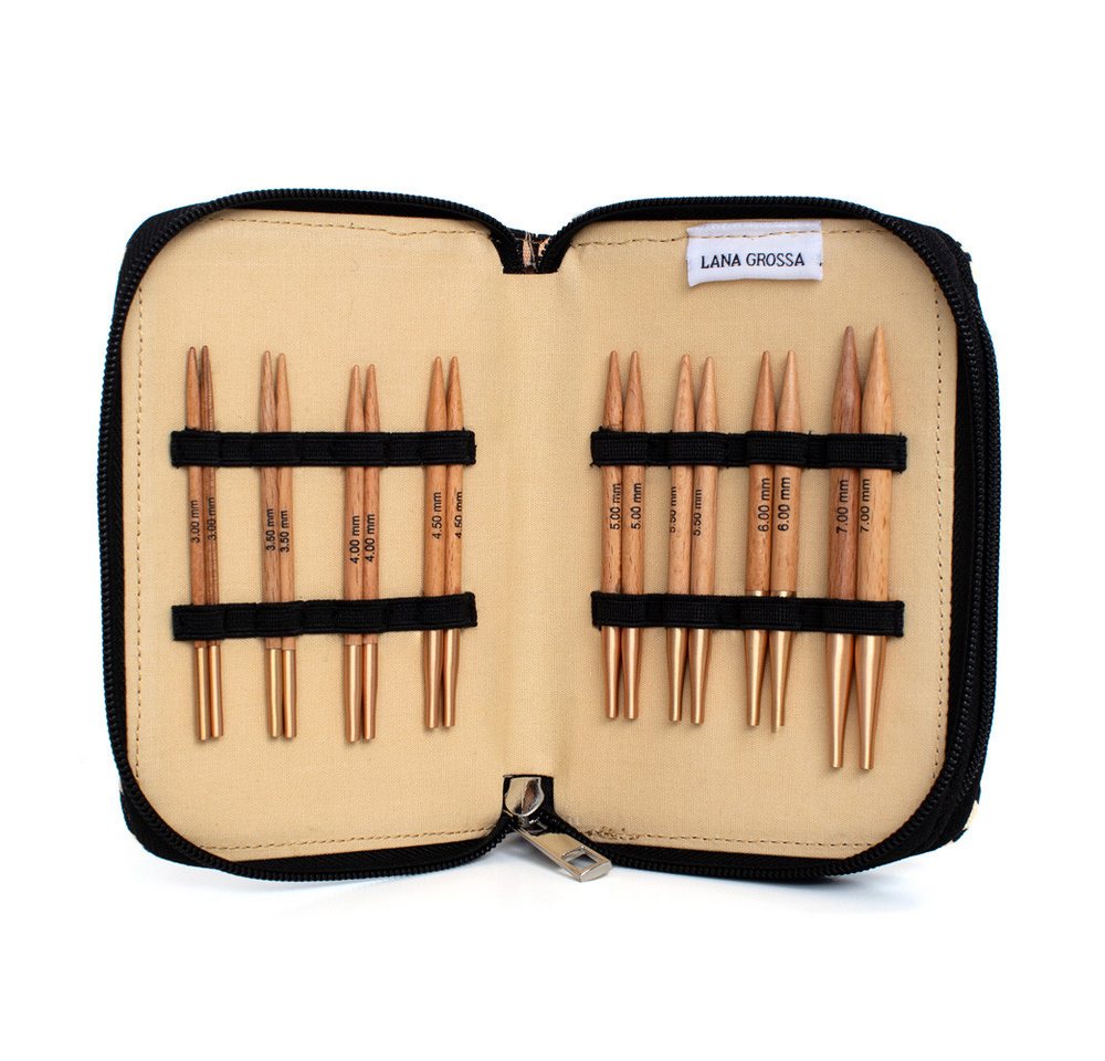 LANA GROSSA Rundstricknadeln Rundstricknadel-Set (kurz) Buche 3 - 7 mm, Stricknadelset mit acht Nadelspitzenpaaren aus Holz 3,0 - 7,0 mm von LANA GROSSA