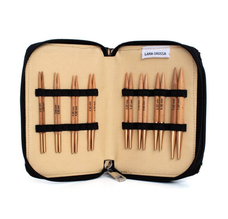 LANA GROSSA Rundstricknadeln Rundstricknadel-Set (kurz) Buche 3 - 7 mm, Stricknadelset mit acht Nadelspitzenpaaren aus Holz 3,0 - 7,0 mm von LANA GROSSA