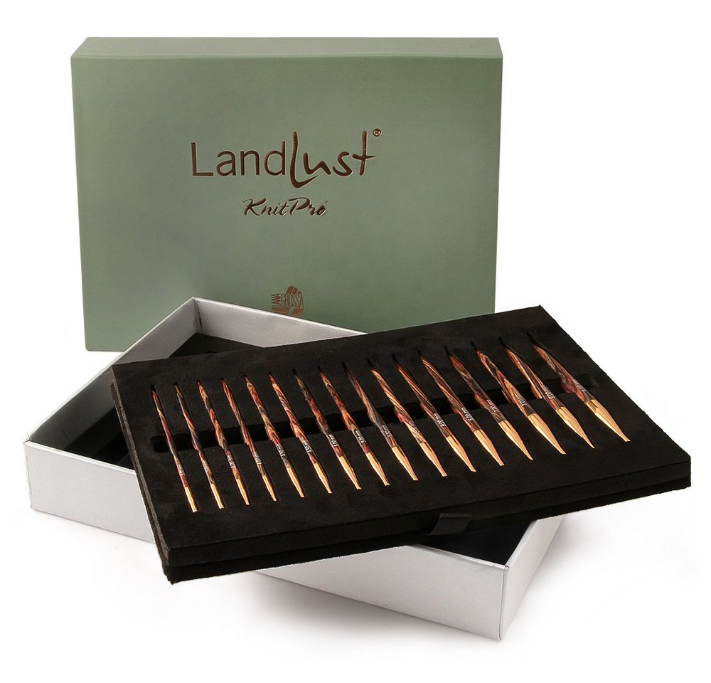 LANA GROSSA Rundstricknadeln NADEL SET Landlust KnitPro Design-Holz in Naturoptik 3,5 - 8,0 mm, Stricknadelset mit acht Nadelspitzenpaaren aus Holz 3,5 - 8,0 mm von LANA GROSSA