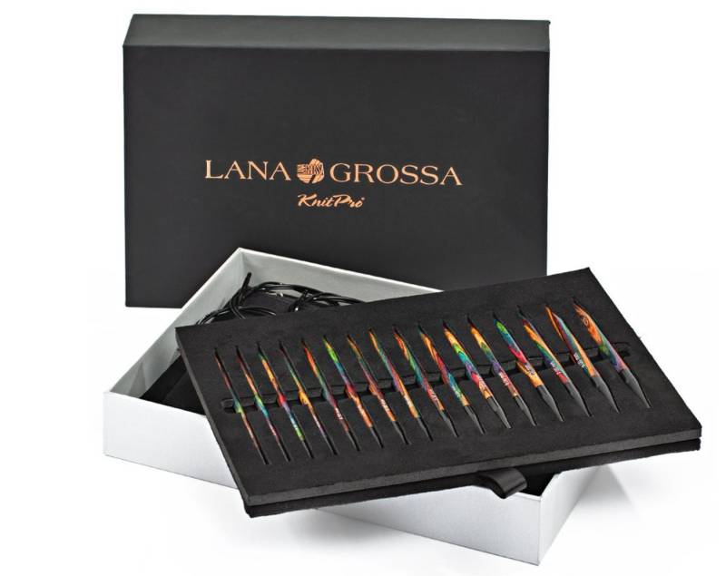 LANA GROSSA Rundstricknadeln VARIO Rundstricknadel-Set DESIGN-HOLZ Multicolor, Stricknadelset mit acht Nadelspitzenpaaren aus Holz 3,5 - 8,0 mm von LANA GROSSA