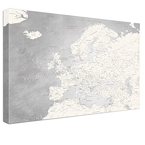 LANA KK - Europakarte Leinwandbild mit Korkrückwand zum pinnen der Reiseziele – Europakarte Champagner - deutsch - Kunstdruck-Pinnwand Globus, Luxus - 4cm, in 100 x 70 cm von LANA KK