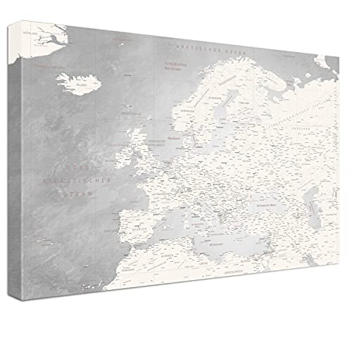 LANA KK - Europakarte Leinwandbild mit Korkrückwand zum pinnen der Reiseziele – Europakarte Champagner - deutsch - Kunstdruck-Pinnwand Globus, Luxus - 4cm, in 120 x 80 cm von LANA KK