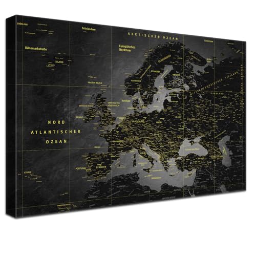 LANA KK - Luxus Pinnwand Europakarte - Noir - Deutsch - in 100 x 70 cm, stabile Rückwand zum Pinnen inkl. Starterkit - Leinwand-Kunstdruck Wandbild Landkarte XXL LANA KK - Luxus Pinnwand Europakarte - Noir - Deutsch - in 100 x 70 cm, stabile Rückwand zum Pinnen inkl. Starterkit - Leinwand-Kunstdruck Wandbild Landkarte XXL von LANA KK