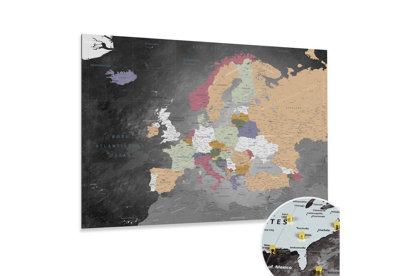 LANA KK Glasbild magnetische Europakarte, deutsche Beschriftung von LANA KK