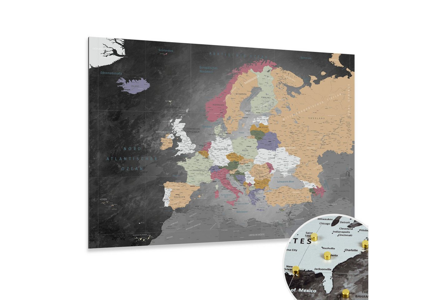 LANA KK Glasbild magnetische Europakarte, deutsche Beschriftung von LANA KK