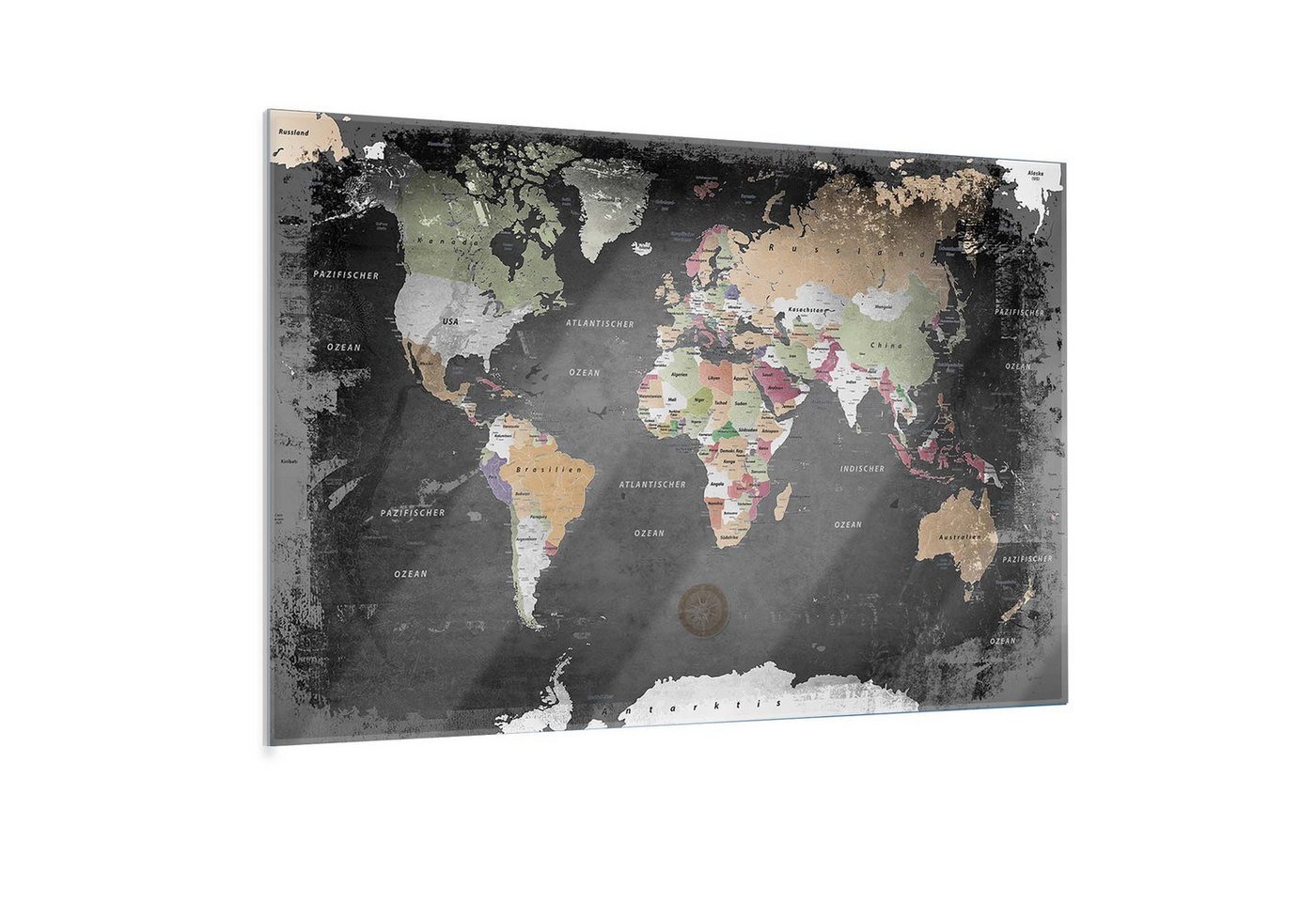LANA KK Glasbild magnetische Weltkarte, deutsche Beschriftung von LANA KK