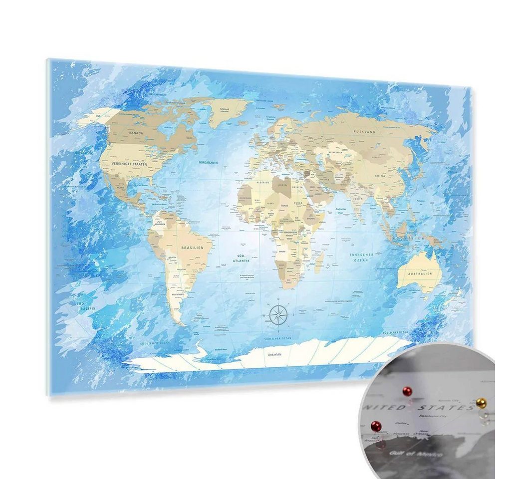 LANA KK Glasbild magnetische Weltkarte, deutsche Beschriftung von LANA KK