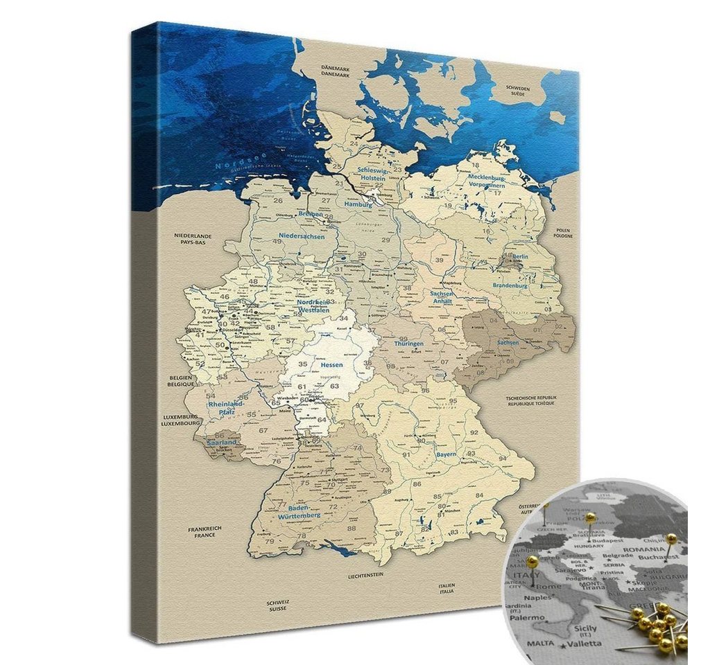 LANA KK Leinwandbild Deutschlandkarte Pinnwand zum markieren von Reisezielen von LANA KK
