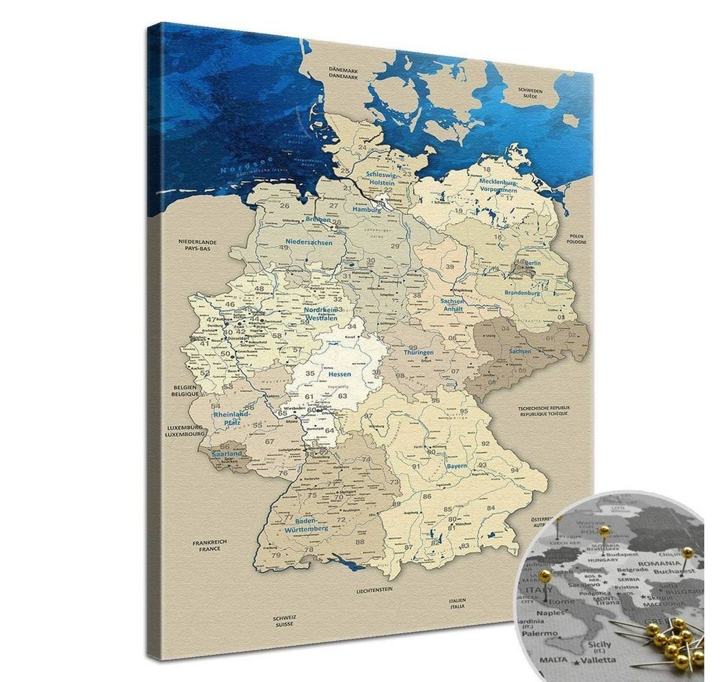 LANA KK Leinwandbild Deutschlandkarte Pinnwand zum markieren von Reisezielen von LANA KK