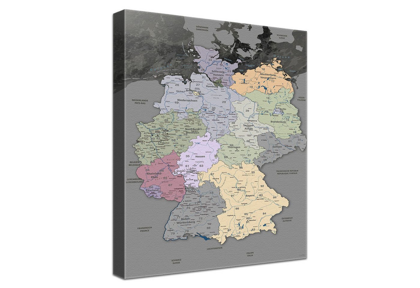 LANA KK Leinwandbild Deutschlandkarte Pinnwand zum markieren von Reisezielen, Leinwandbild von LANA KK