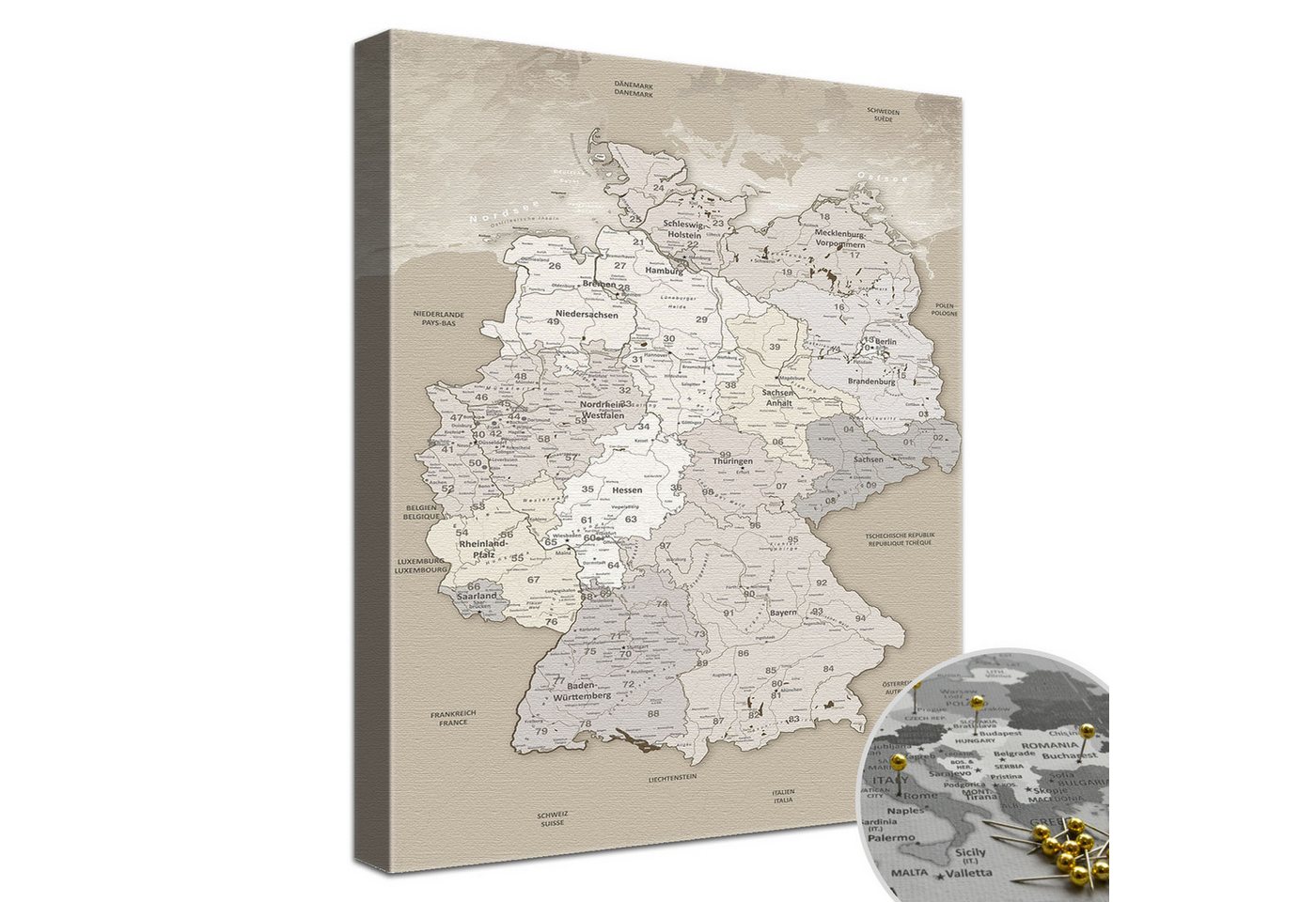 LANA KK Leinwandbild Deutschlandkarte Pinnwand zum markieren von Reisezielen LANA KK Leinwandbild Deutschlandkarte Pinnwand zum markieren von Reisezielen von LANA KK