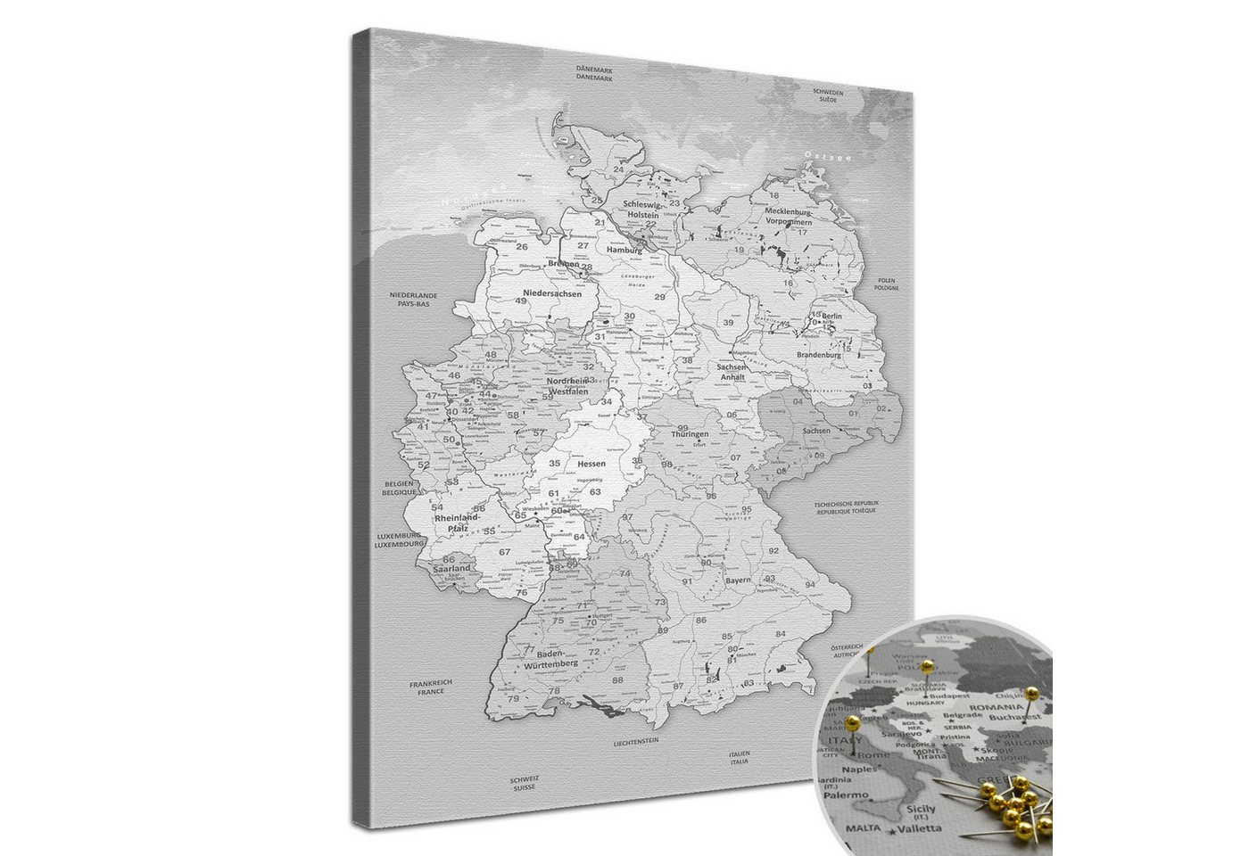 LANA KK Leinwandbild Deutschlandkarte Pinnwand zum markieren von Reisezielen von LANA KK