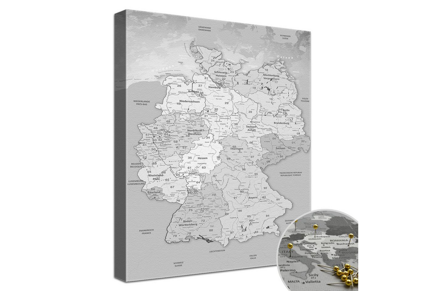 LANA KK Leinwandbild Deutschlandkarte Pinnwand zum markieren von Reisezielen von LANA KK