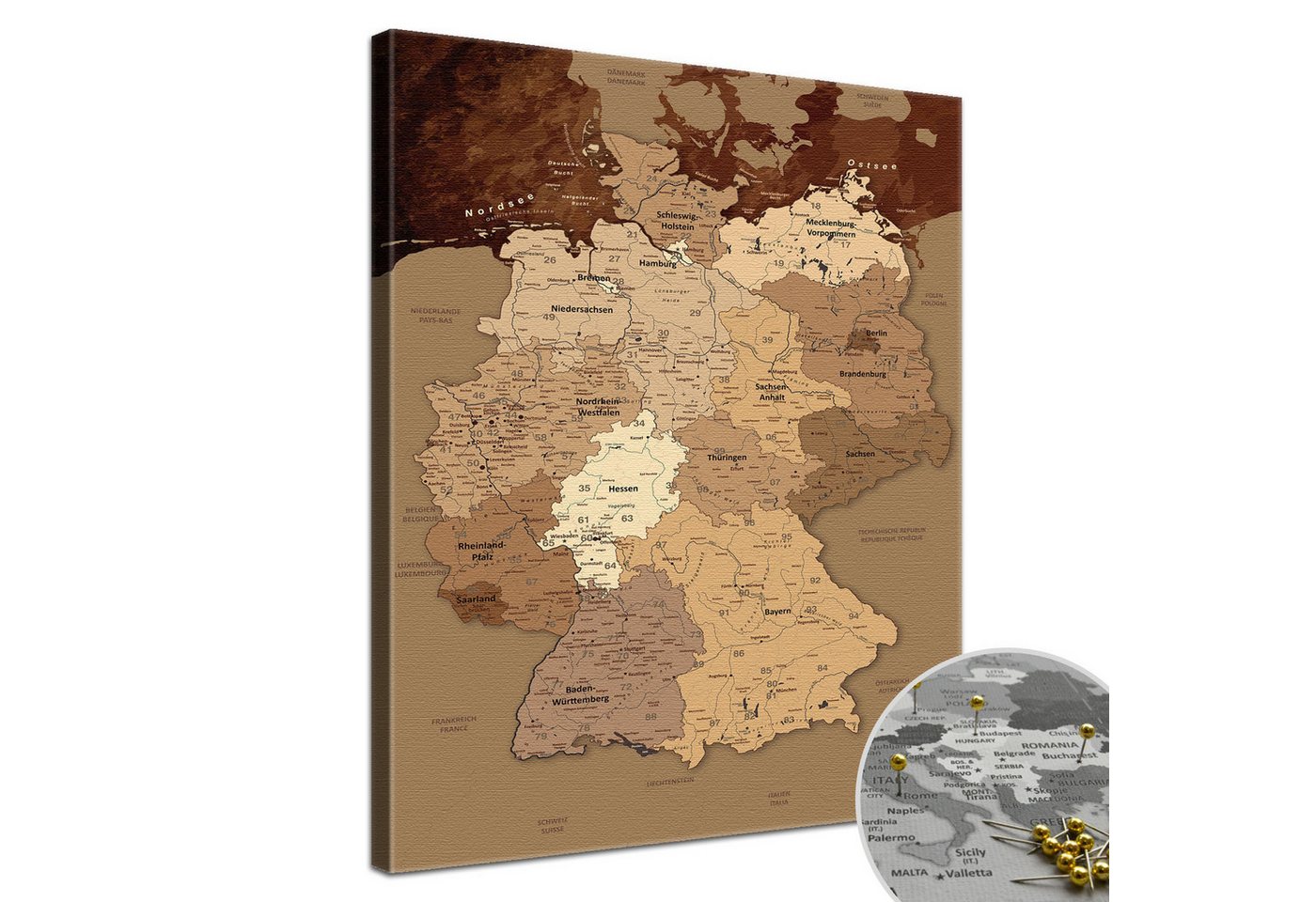 LANA KK Leinwandbild Deutschlandkarte Pinnwand zum markieren von Reisezielen von LANA KK