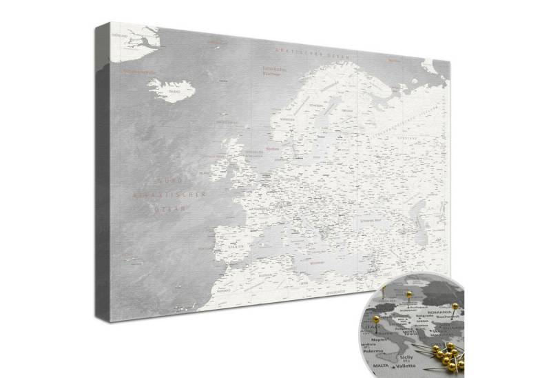LANA KK Leinwandbild Europakarte Pinnwand zum markieren von Reisezielen, deutsche Beschriftung von LANA KK