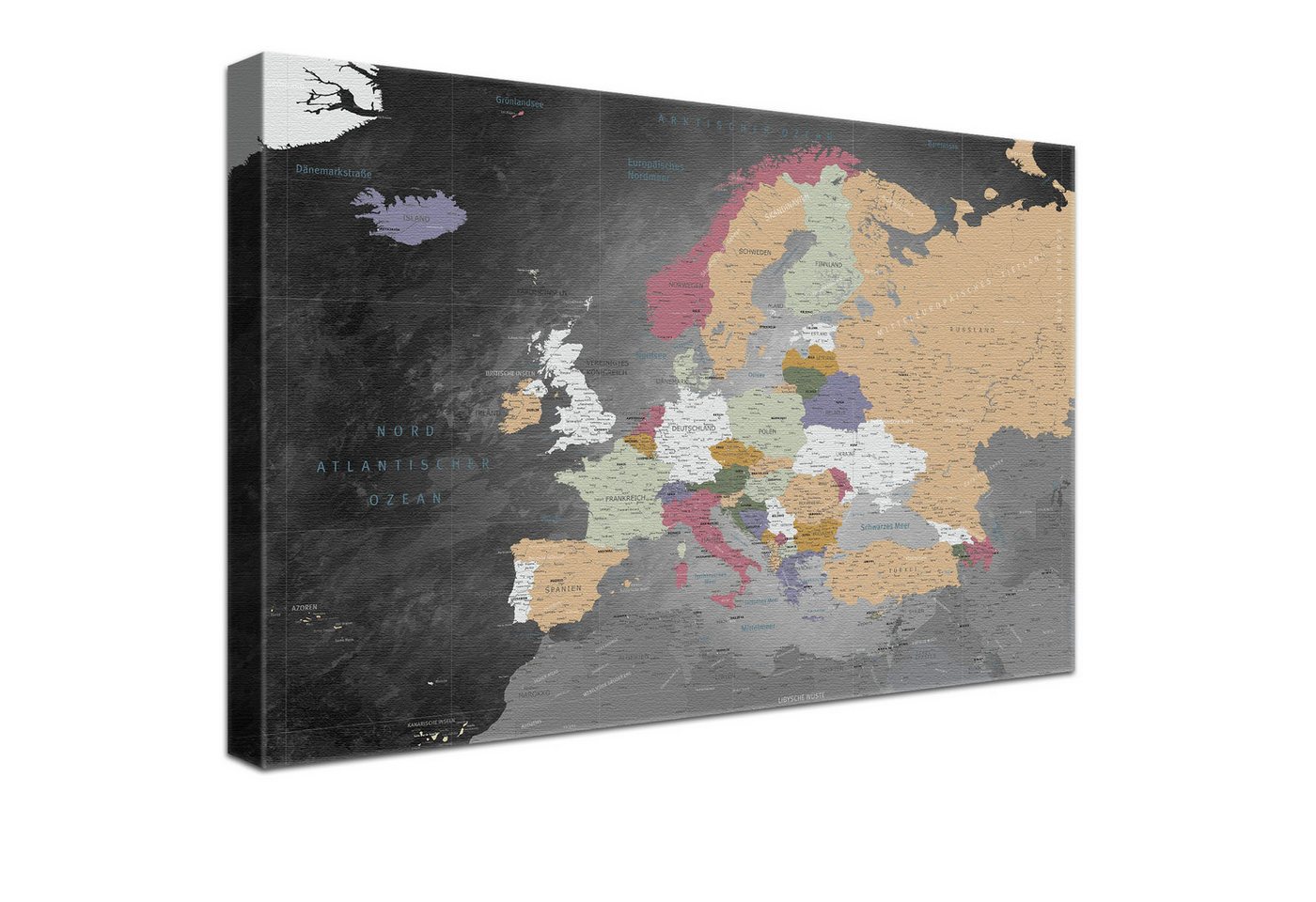 LANA KK Leinwandbild Europakarte Pinnwand zum markieren von Reisezielen, deutsche Beschriftung von LANA KK