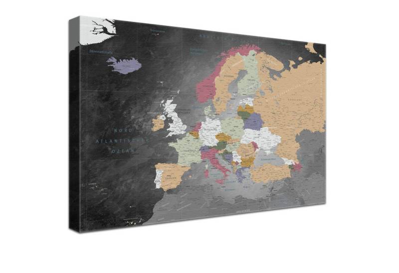 LANA KK Leinwandbild Europakarte Pinnwand zum markieren von Reisezielen, deutsche Beschriftung LANA KK Leinwandbild Europakarte Pinnwand zum markieren von Reisezielen, deutsche Beschriftung von LANA KK