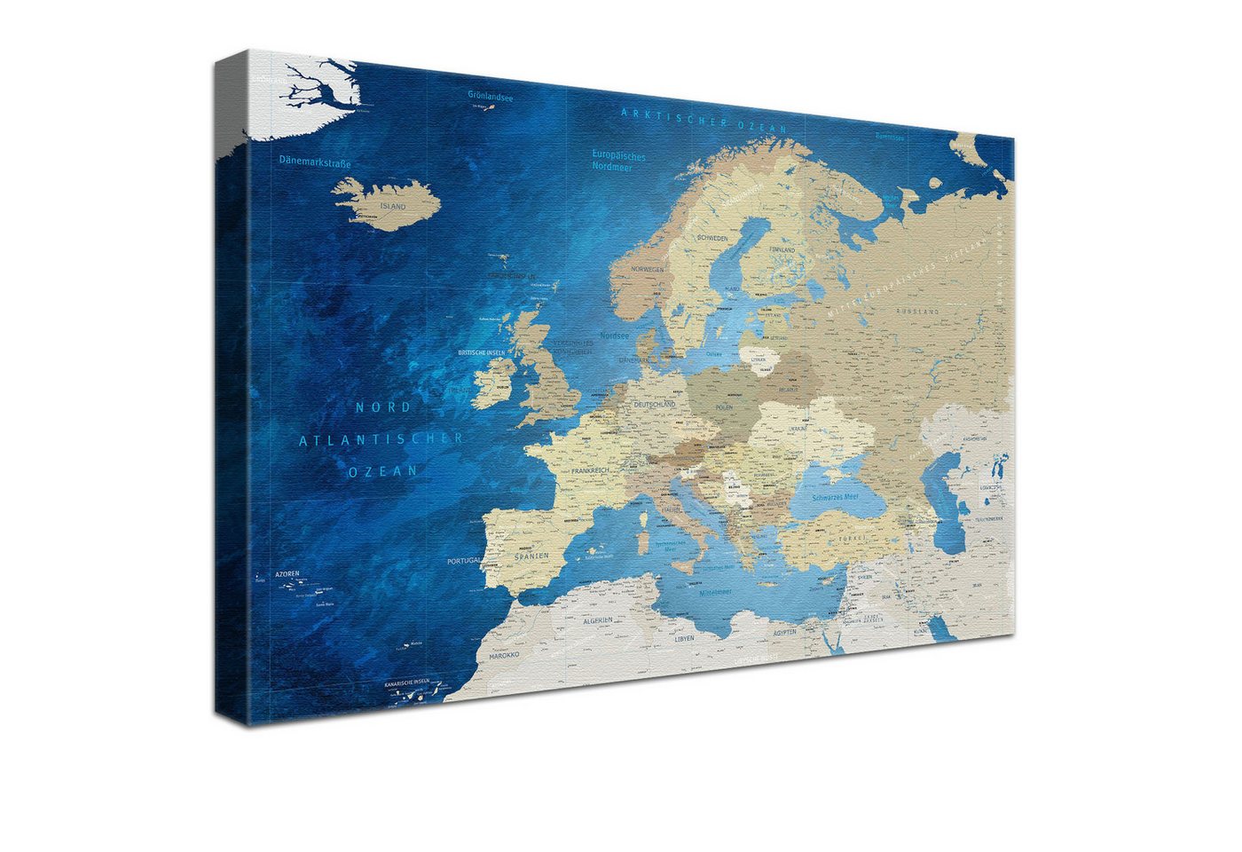 LANA KK Leinwandbild Europakarte Pinnwand zum markieren von Reisezielen, deutsche Beschriftung von LANA KK