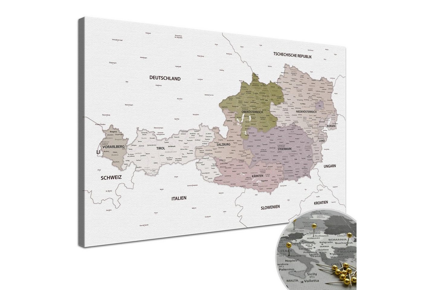 LANA KK Leinwandbild Österreichkarte, deutsche Beschriftung von LANA KK