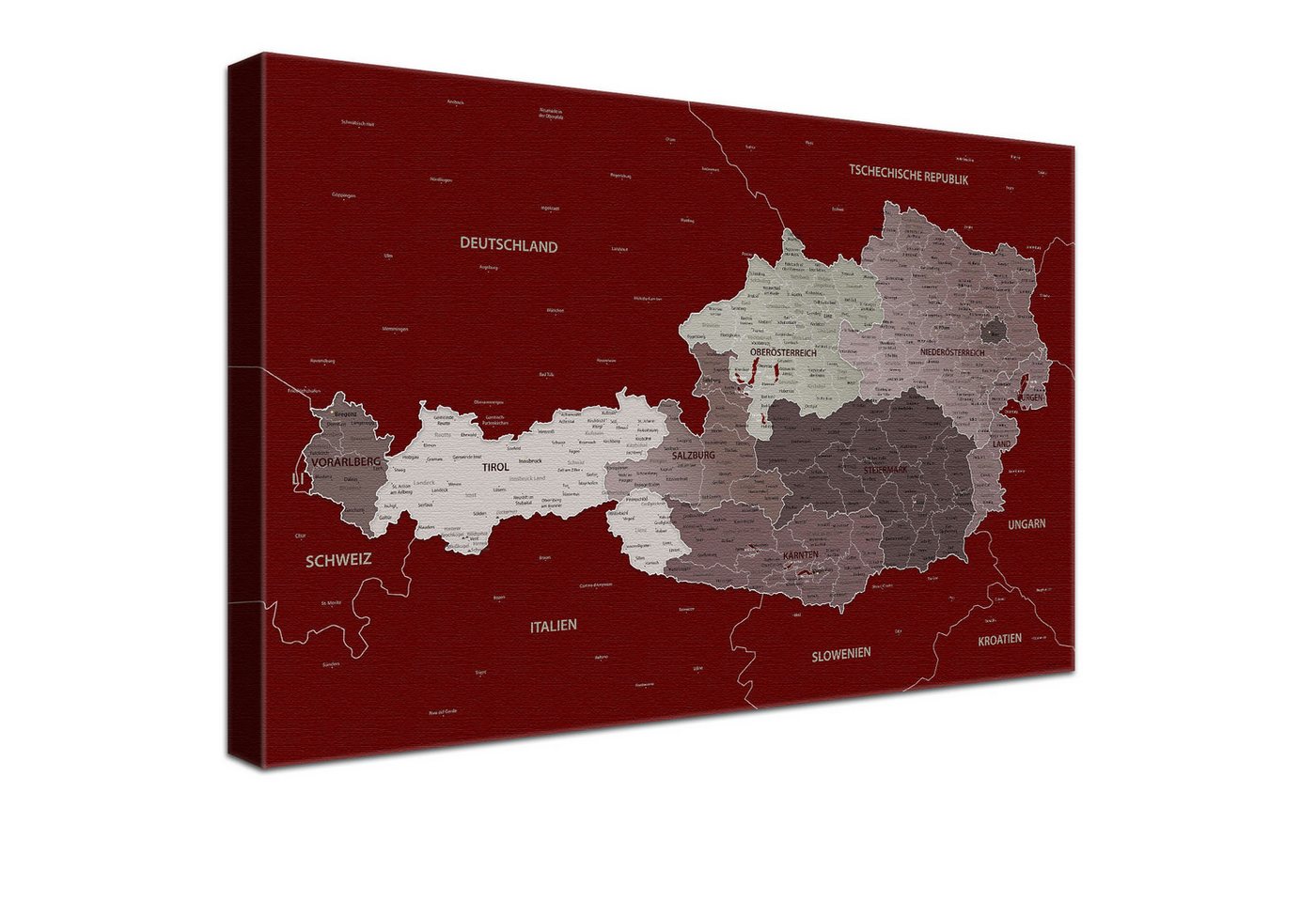 LANA KK Leinwandbild Österreichkarte, deutsche Beschriftung von LANA KK
