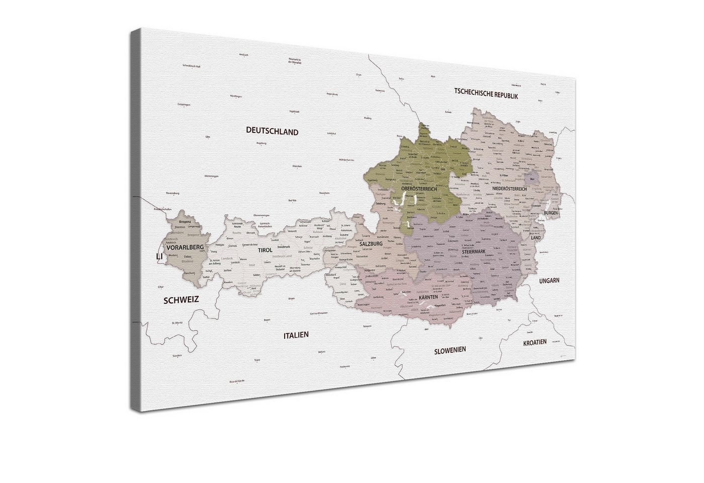 LANA KK Leinwandbild Österreichkarte, deutsche Beschriftung von LANA KK