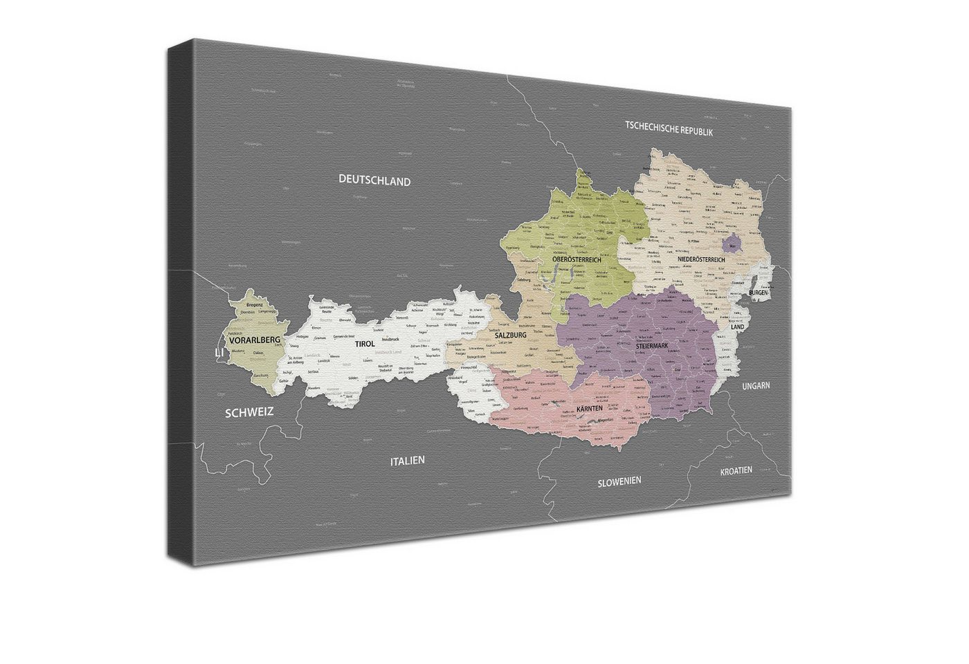 LANA KK Leinwandbild Österreichkarte, deutsche Beschriftung von LANA KK