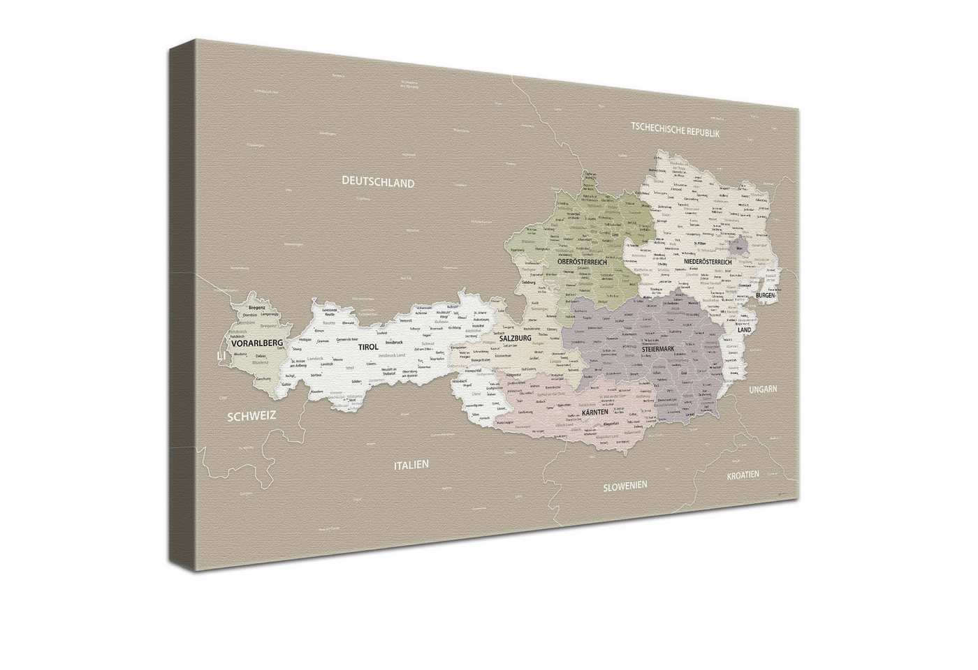 LANA KK Leinwandbild Österreichkarte, deutsche Beschriftung von LANA KK