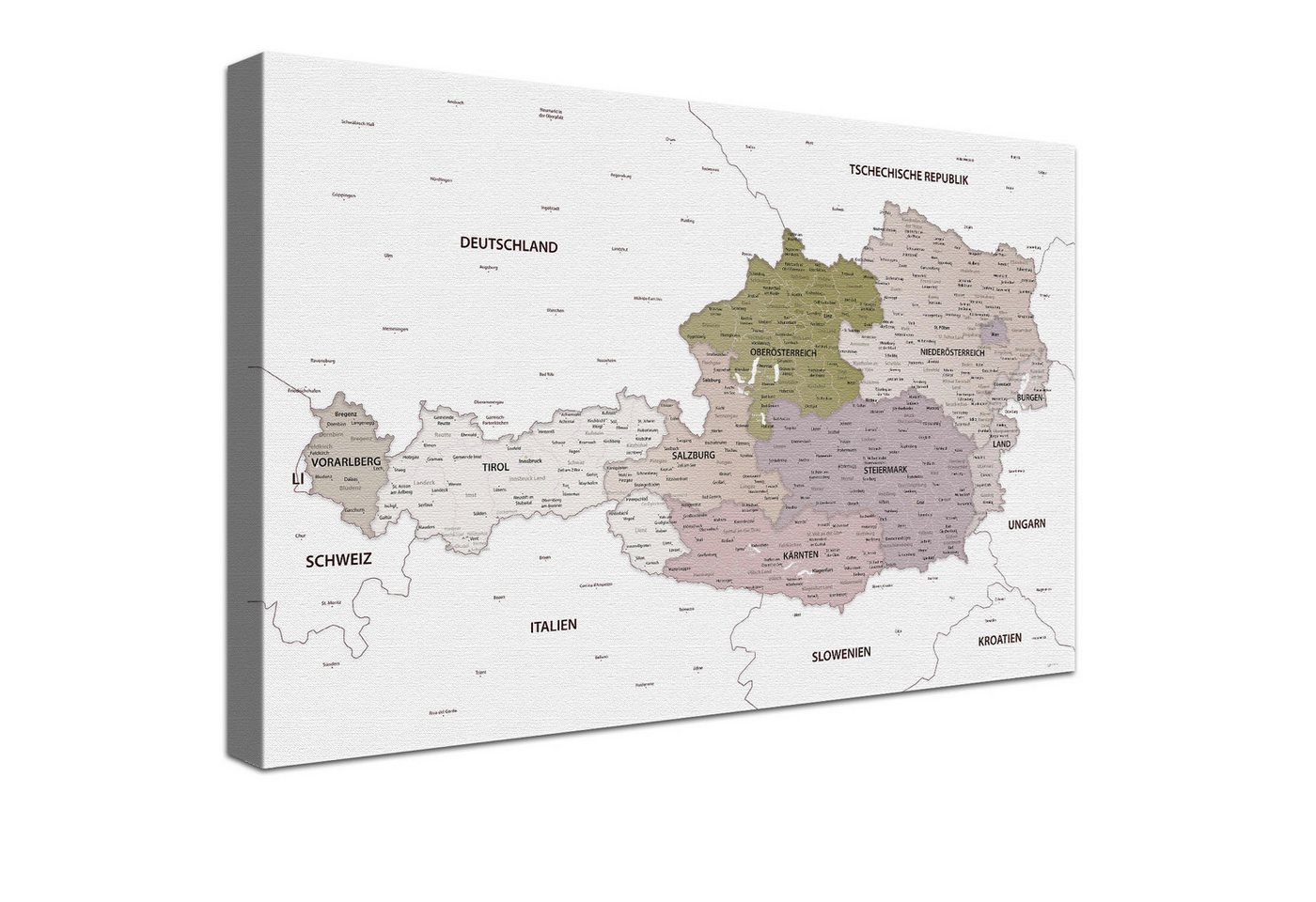 LANA KK Leinwandbild Österreichkarte, deutsche Beschriftung von LANA KK