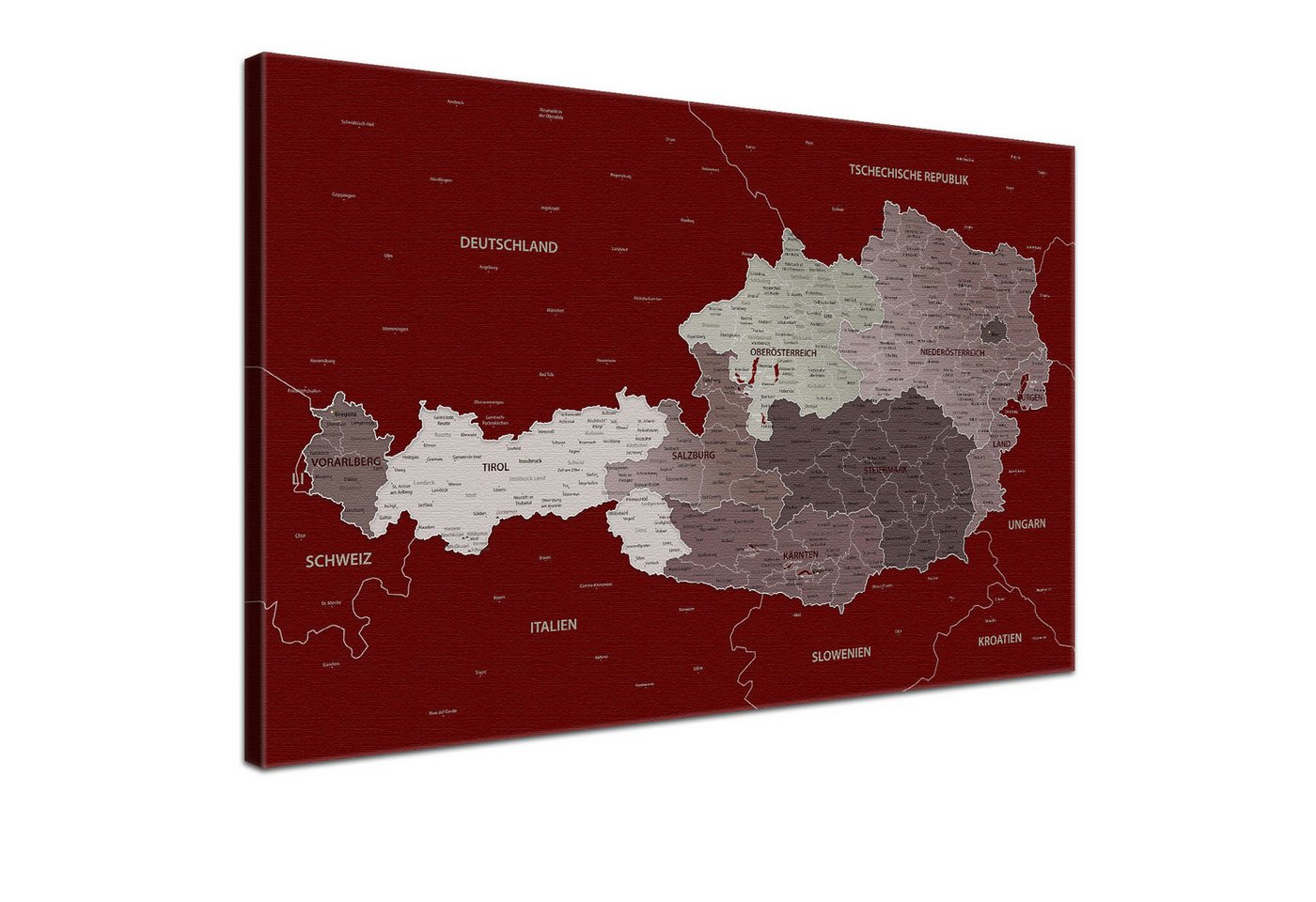 LANA KK Leinwandbild Österreichkarte, deutsche Beschriftung von LANA KK