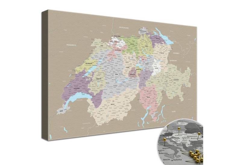 LANA KK Leinwandbild Schweizkarte, deutsche Beschriftung LANA KK Leinwandbild Schweizkarte, deutsche Beschriftung von LANA KK