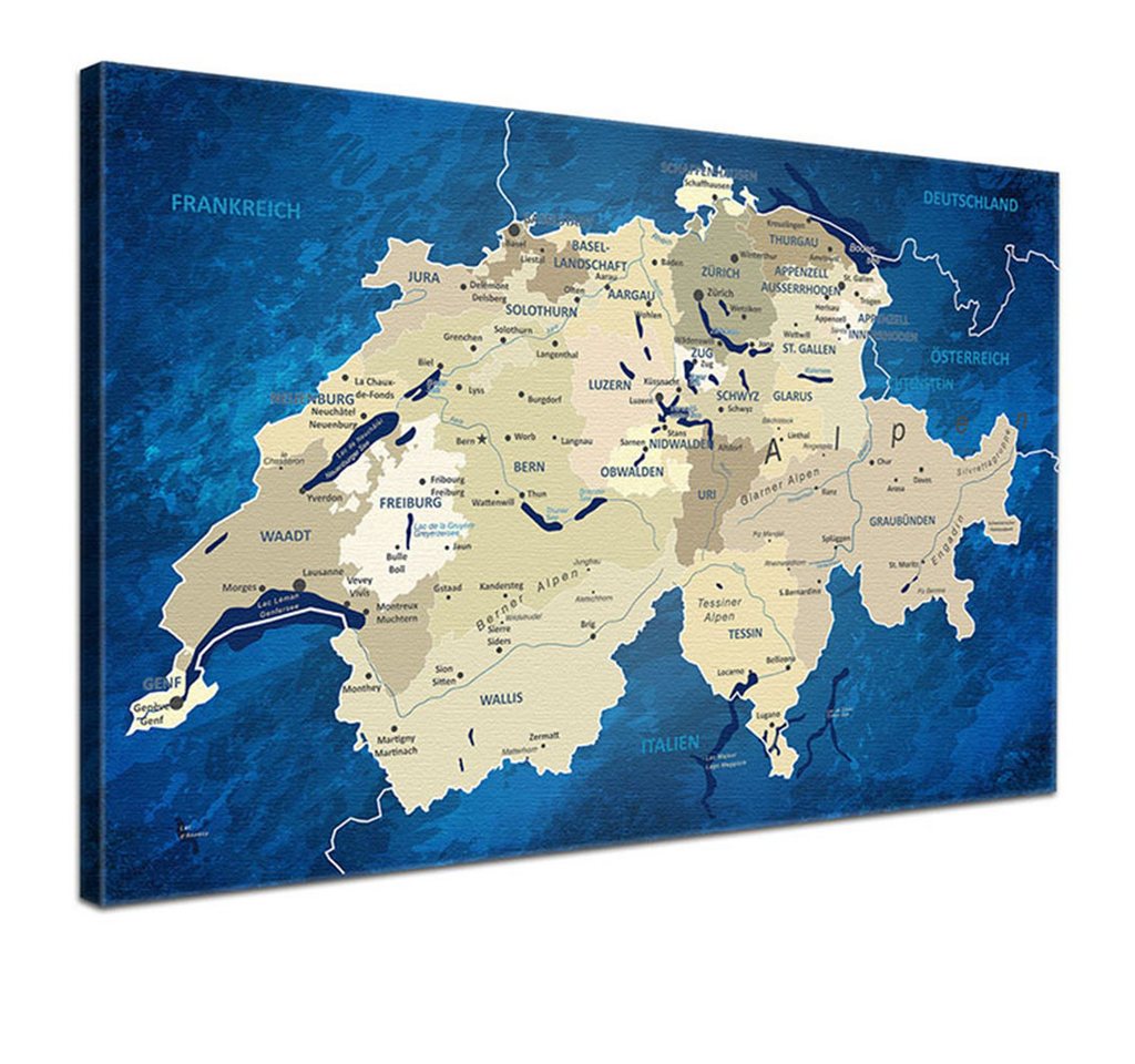 LANA KK Leinwandbild Schweizkarte, deutsche Beschriftung von LANA KK