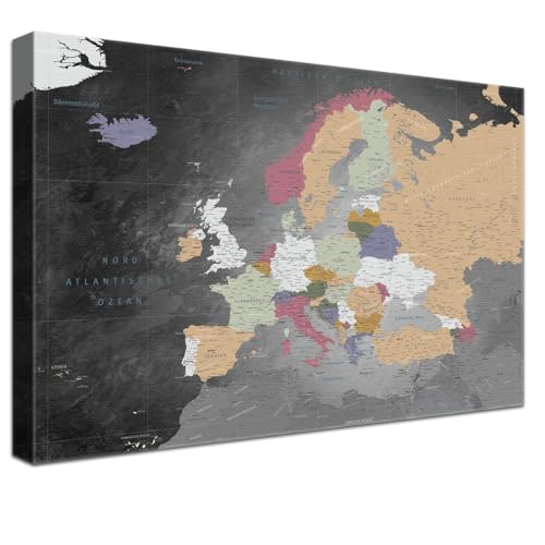 LANA KK - Luxus Pinnwand Europakarte - Schiefer Grau - Deutsch - in 80 x 60 cm, stabile Rückwand zum Pinnen inkl. Starterkit - Leinwand-Kunstdruck Wandbild Landkarte XXL LANA KK - Luxus Pinnwand Europakarte - Schiefer Grau - Deutsch - in 80 x 60 cm, stabile Rückwand zum Pinnen inkl. Starterkit - Leinwand-Kunstdruck Wandbild Landkarte XXL von LANA KK